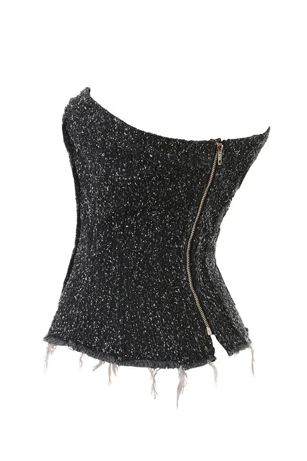 Mistress Rocks Distressed Black Denim Strapless Top - SALE