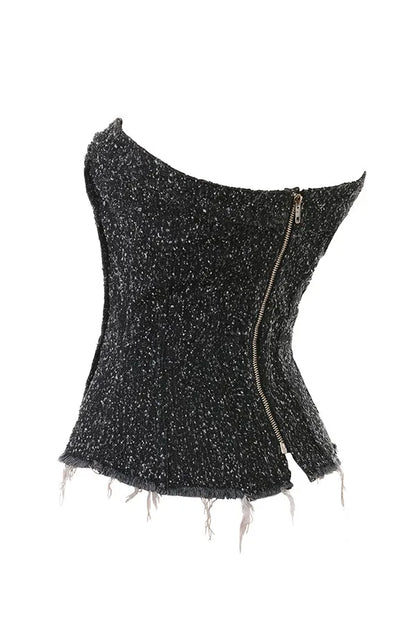 Mistress Rocks Distressed Black Denim Strapless Top - SALE