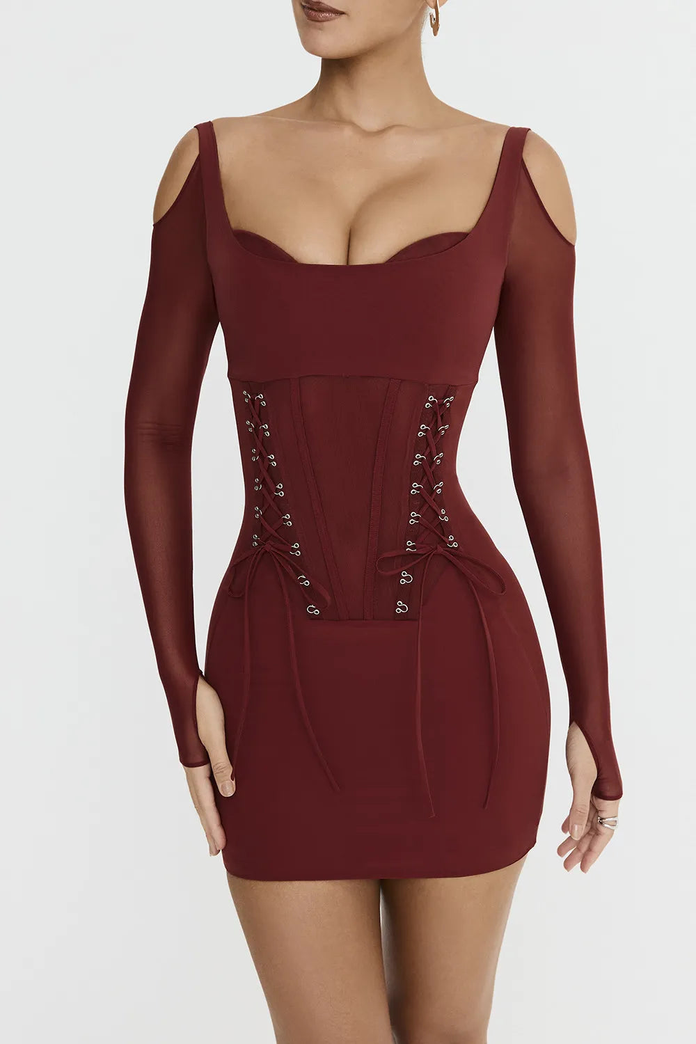 Mistress Rocks Dark Cherry Lace Up Corset Mini Dress - SALE
