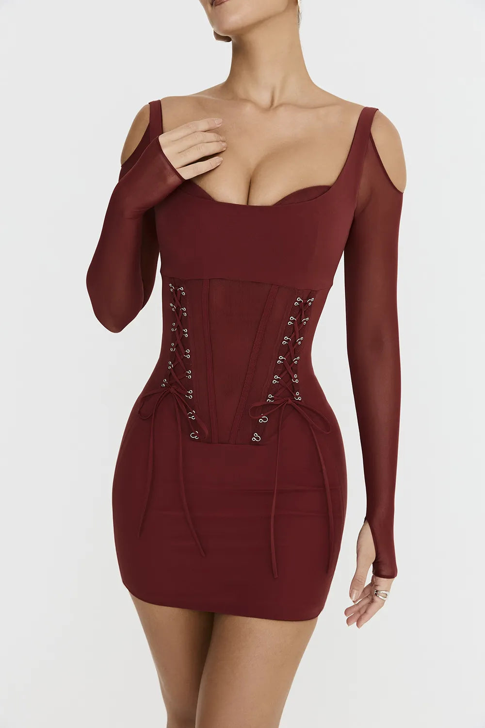 Mistress Rocks Dark Cherry Lace Up Corset Mini Dress - SALE