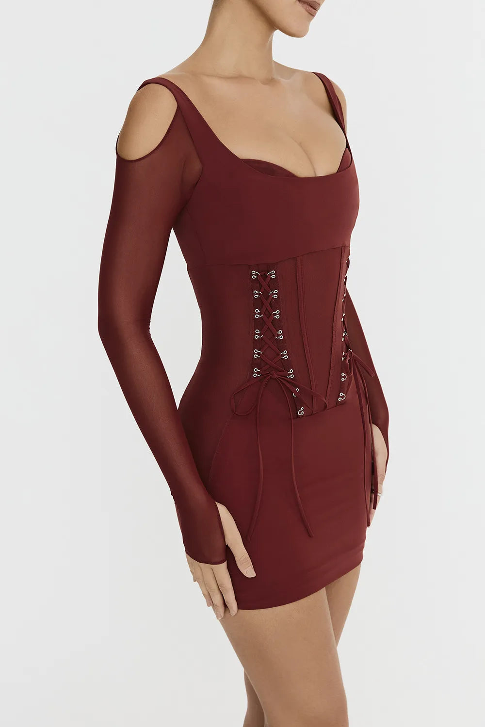Mistress Rocks Dark Cherry Lace Up Corset Mini Dress - SALE