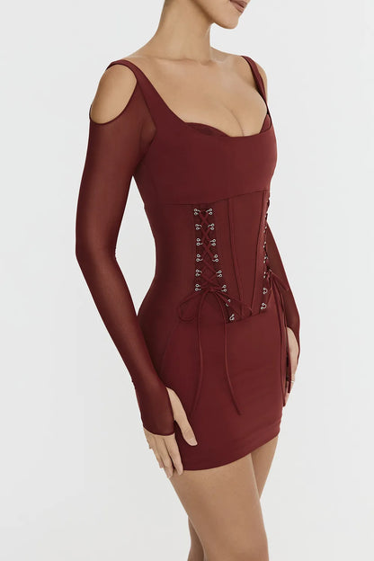 Mistress Rocks Dark Cherry Lace Up Corset Mini Dress - SALE