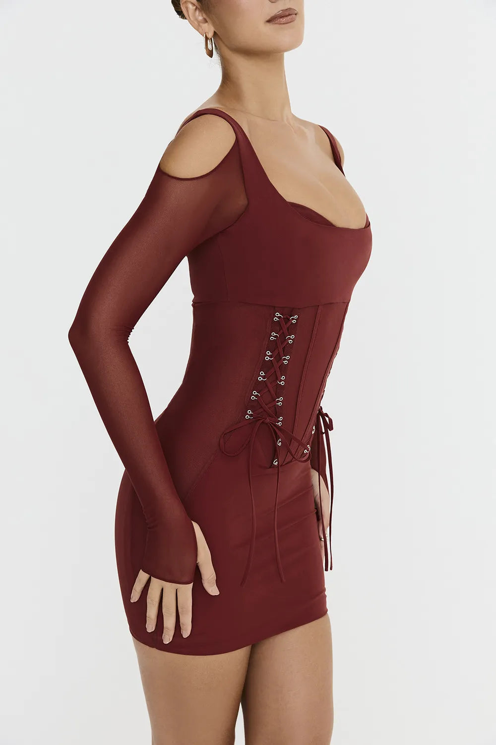 Mistress Rocks Dark Cherry Lace Up Corset Mini Dress - SALE