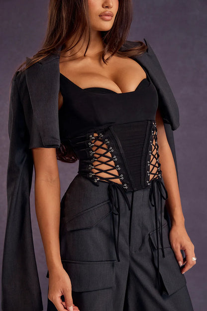 Mistress Rocks Black Lace Up Corset Top - SALE