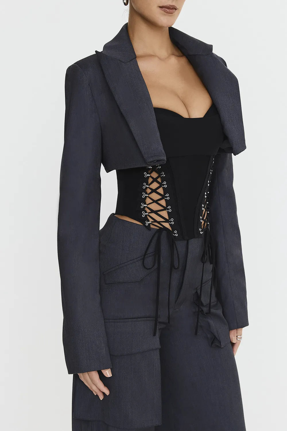 Mistress Rocks Dark Grey Cropped Tailored Jacket - SALE