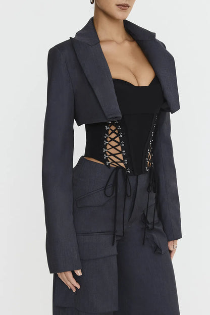 Mistress Rocks Dark Grey Cropped Tailored Jacket - SALE