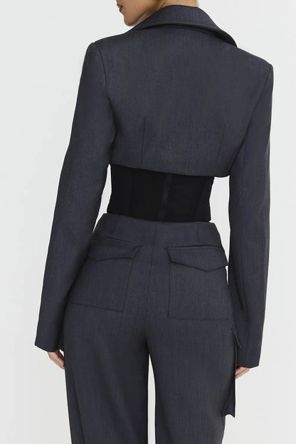 Mistress Rocks Dark Grey Cropped Tailored Jacket - SALE