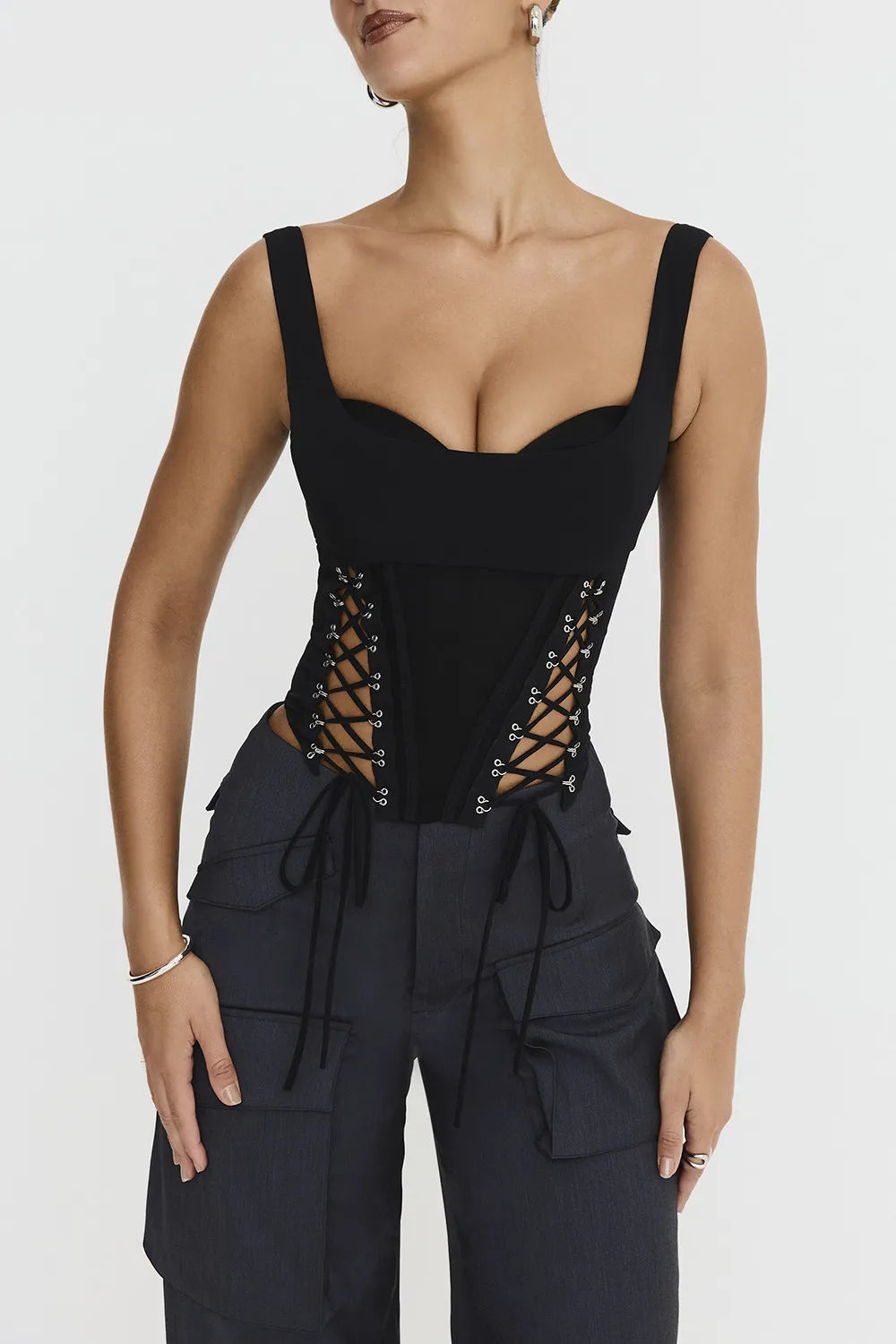 Mistress Rocks Black Lace Up Corset Top - SALE