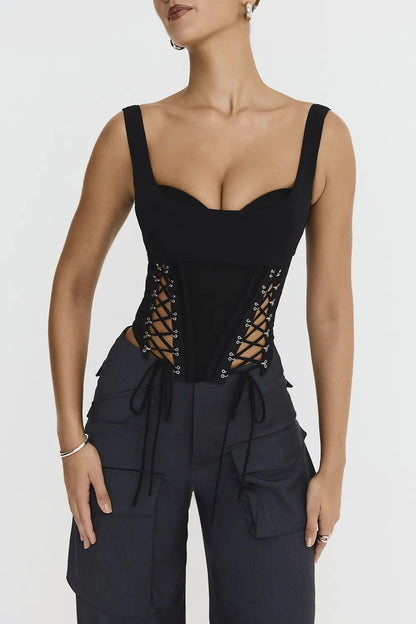 Mistress Rocks Black Lace Up Corset Top - SALE