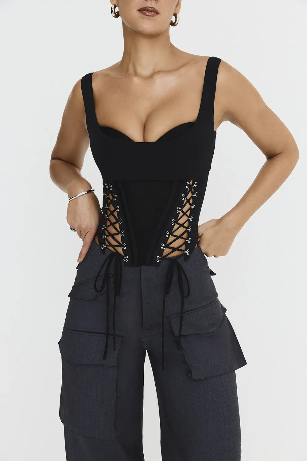 Mistress Rocks Black Lace Up Corset Top - SALE