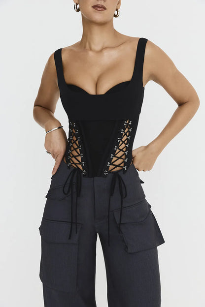 Mistress Rocks Black Lace Up Corset Top - SALE