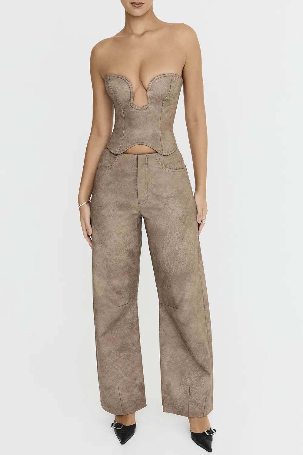 Mistress Rocks Mocha Vegan Leather Balloon Trousers - SALE