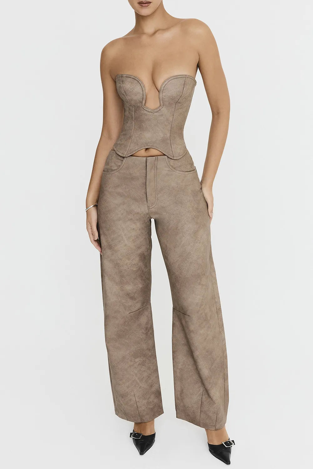 Mistress Rocks Mocha Vegan Leather Balloon Trousers - SALE