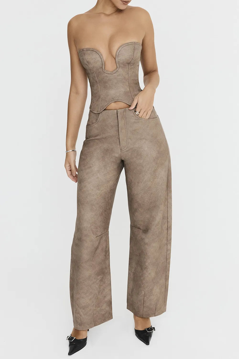 Mistress Rocks Mocha Vegan Leather Balloon Trousers - SALE