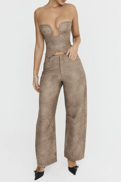 Mistress Rocks Mocha Vegan Leather Balloon Trousers - SALE