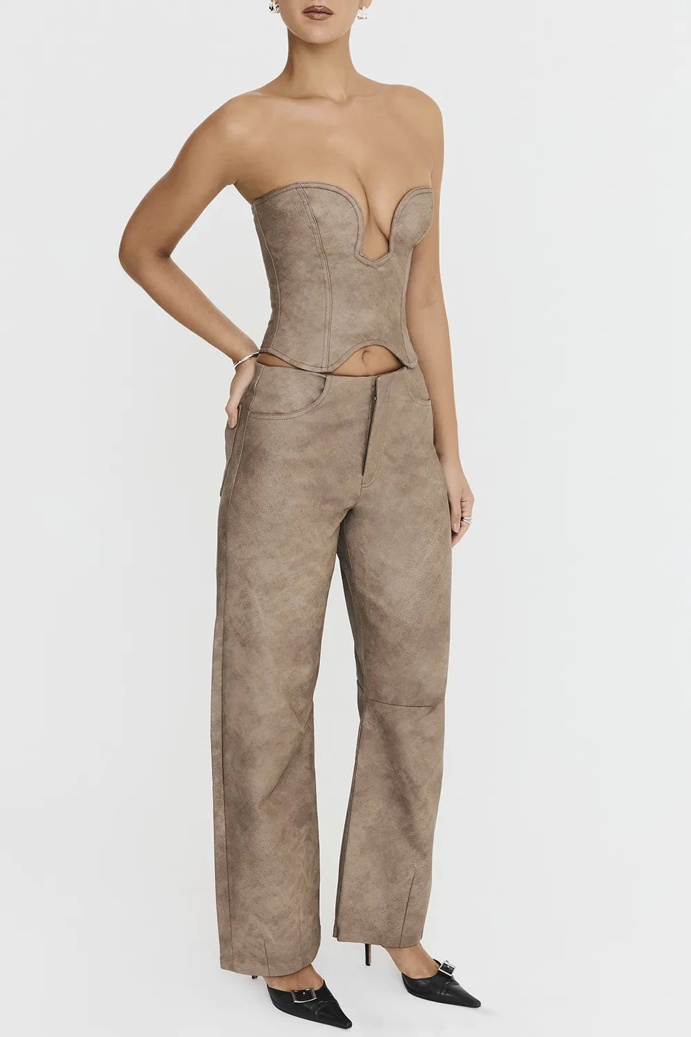 Mistress Rocks Mocha Vegan Leather Balloon Trousers - SALE