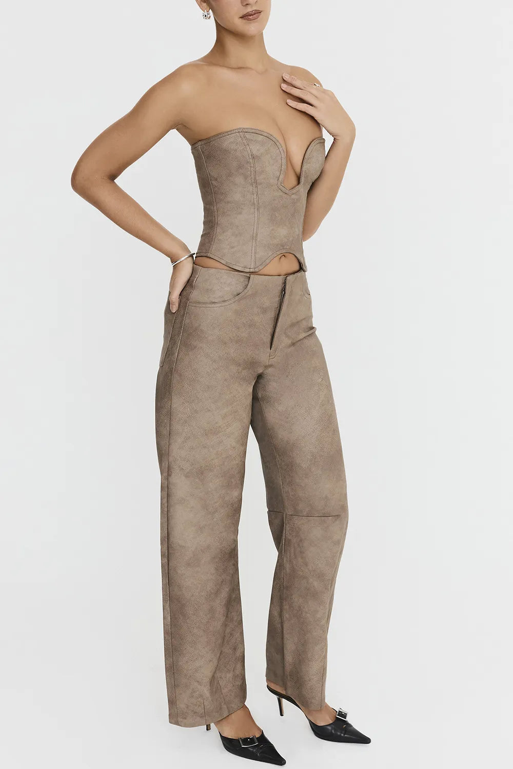 Mistress Rocks Mocha Vegan Leather Balloon Trousers - SALE