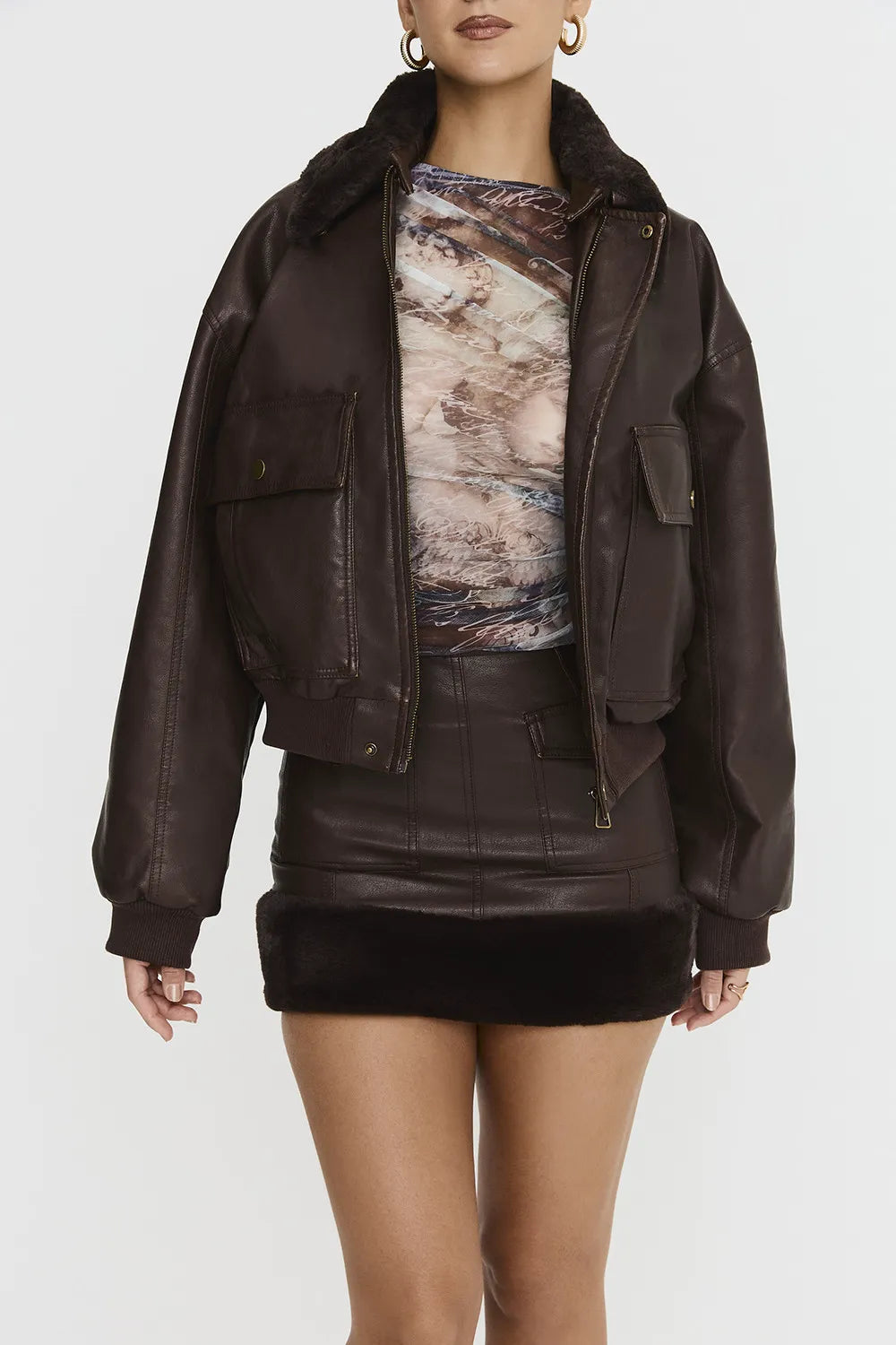 Mistress Rocks Chocolate Faux Fur Trimmed Vegan Leather Jacket - SALE