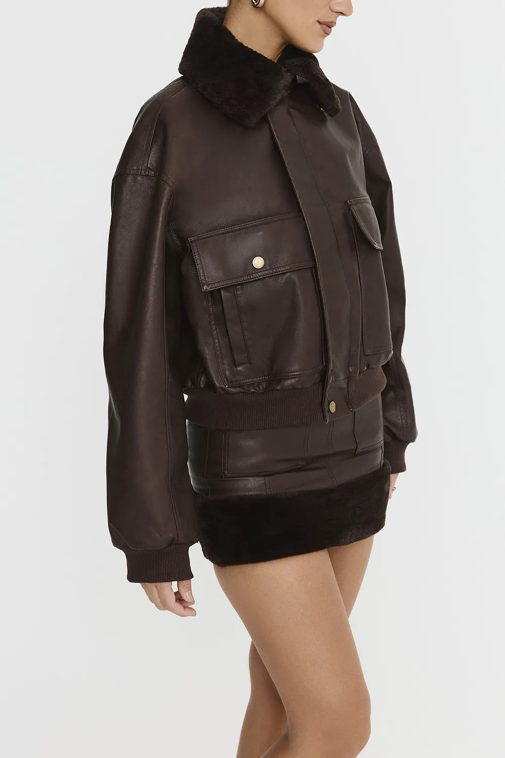 Mistress Rocks Chocolate Faux Fur Trimmed Vegan Leather Jacket - SALE