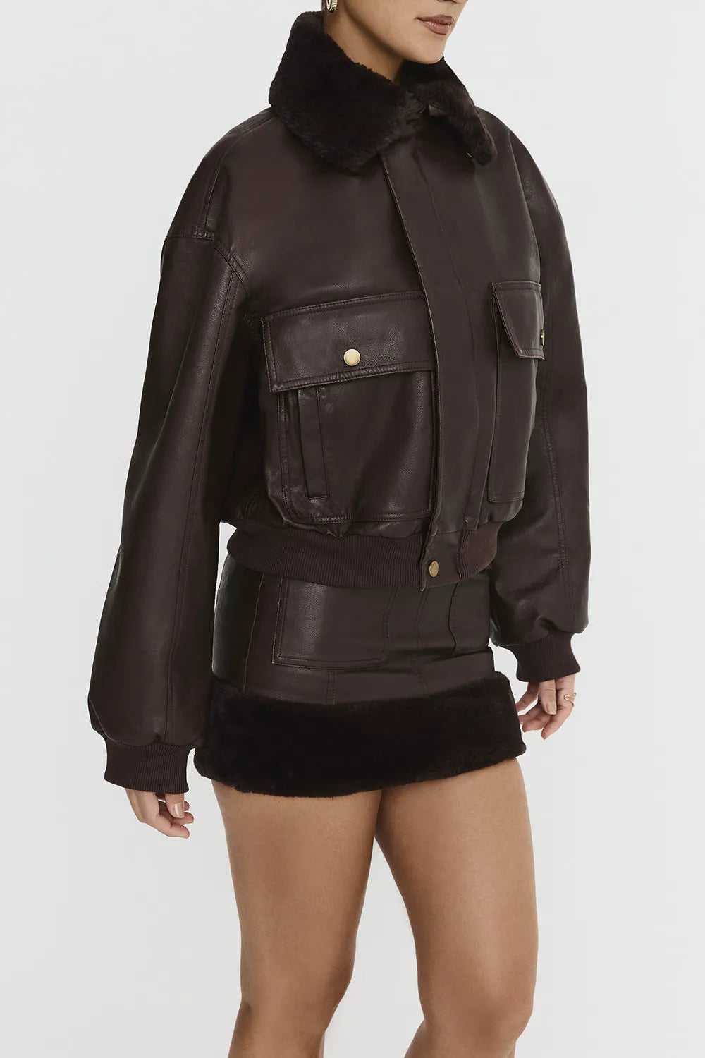 Mistress Rocks Chocolate Faux Fur Trimmed Vegan Leather Jacket - SALE