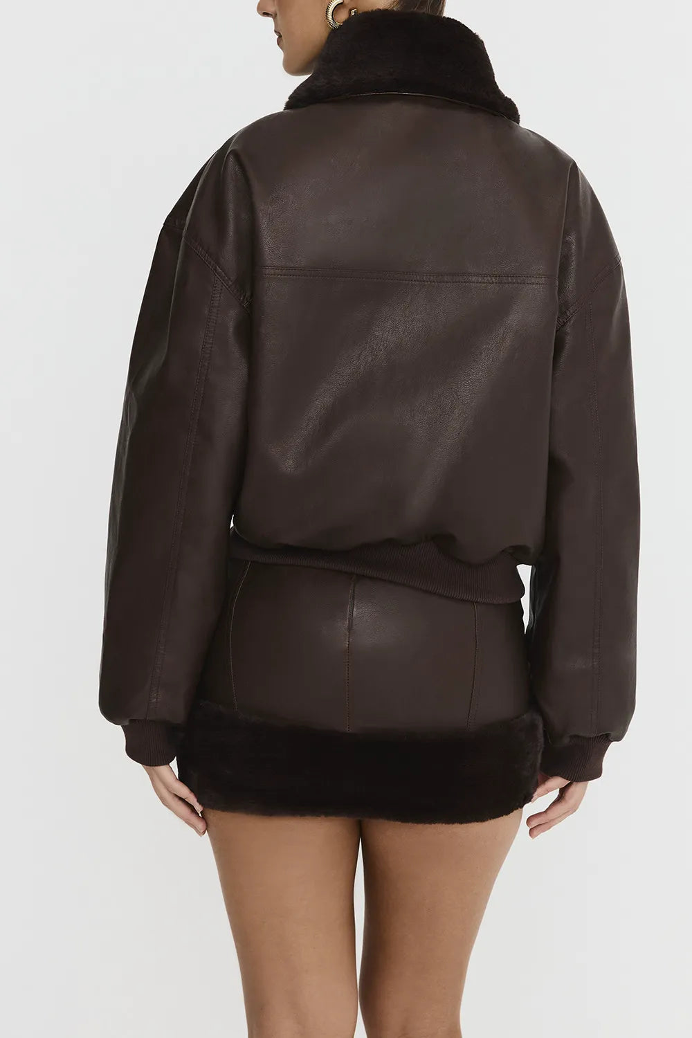 Mistress Rocks Chocolate Faux Fur Trimmed Vegan Leather Jacket - SALE