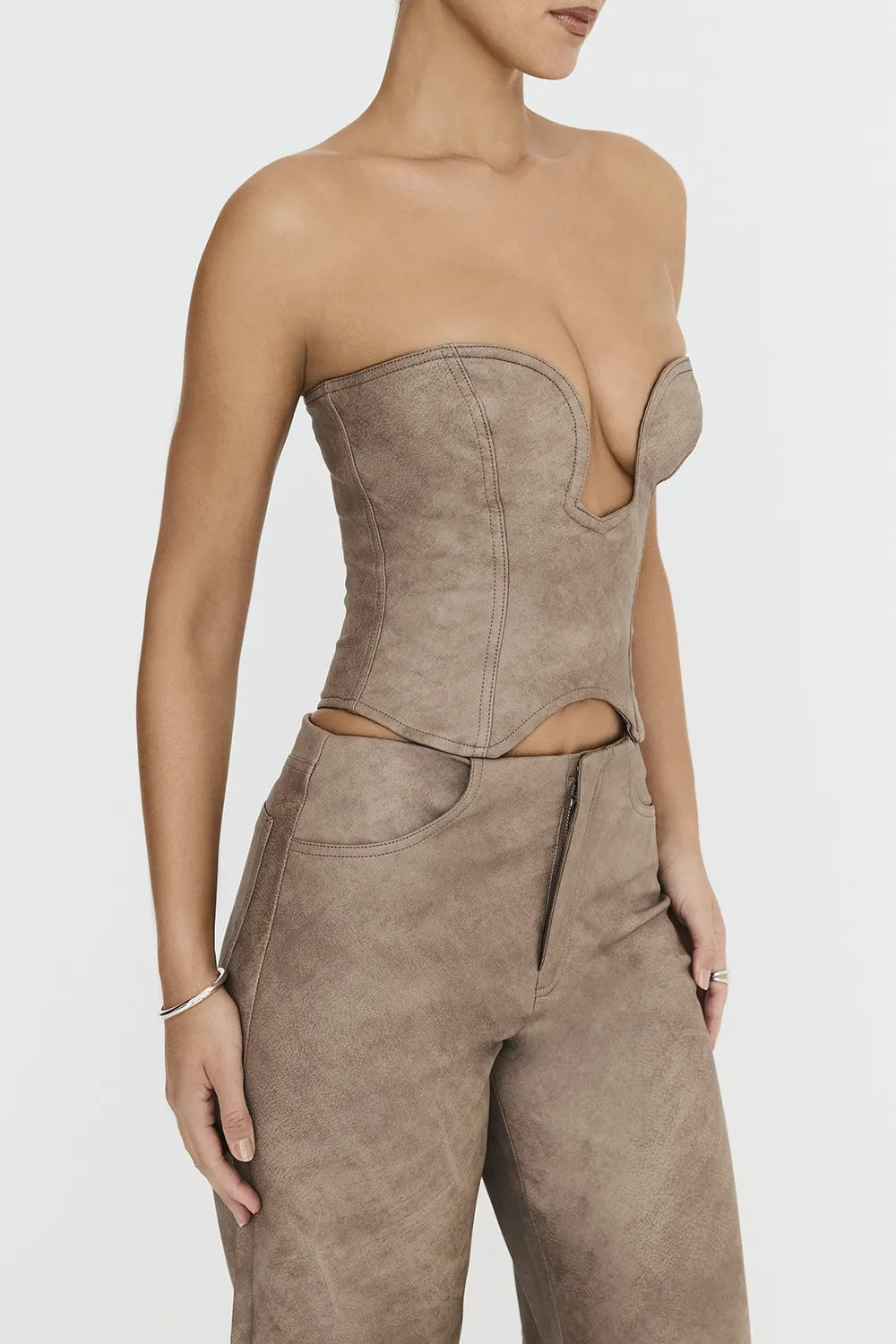 Mistress Rocks Mocha Vegan leather Strapless Corset - SALE