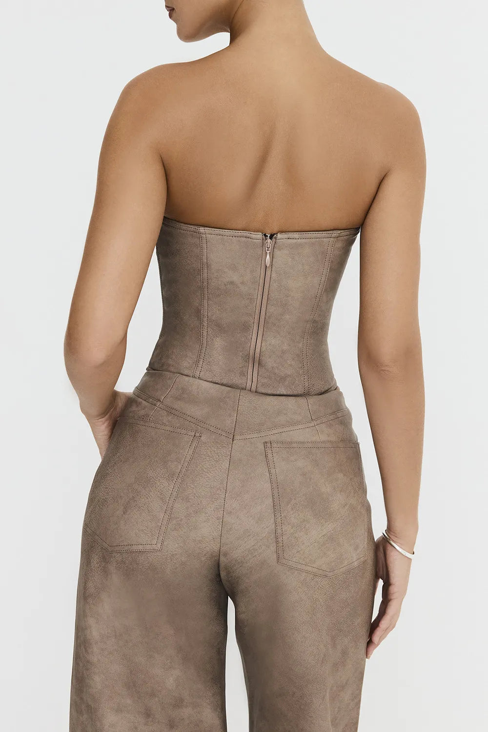 Mistress Rocks Mocha Vegan leather Strapless Corset - SALE