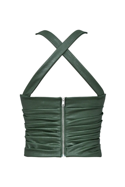 Mistress Rocks Evergreen Vegan Leather Gathered Top - SALE