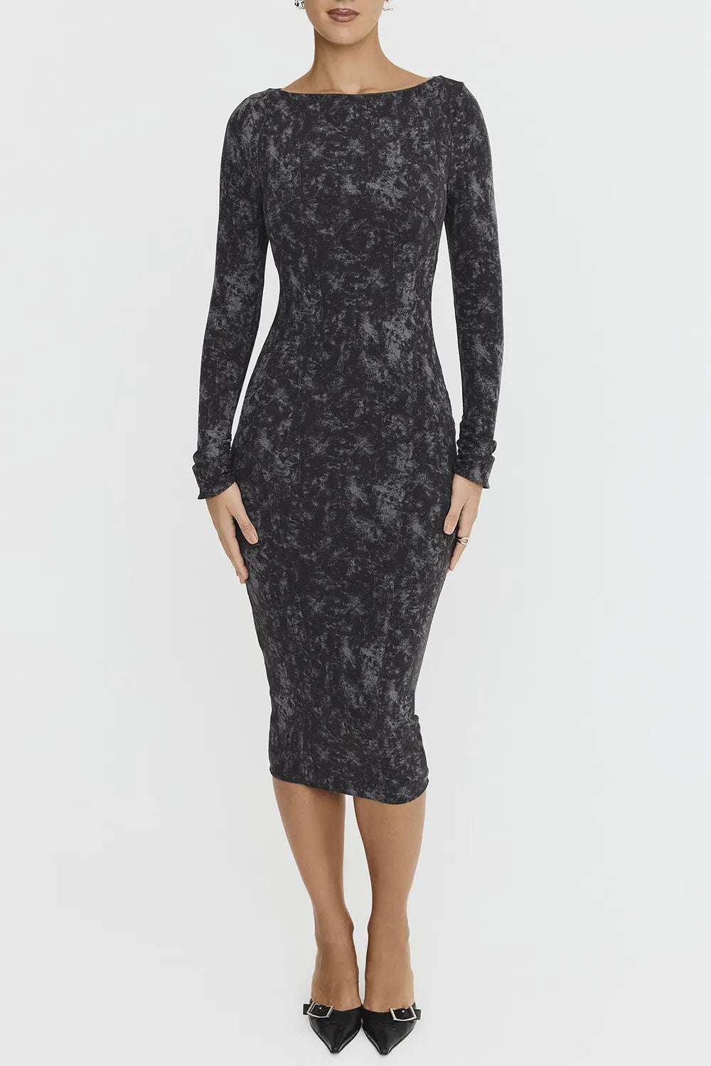 Mistress Rocks Dark Grey Open Back Midi Dress - SALE