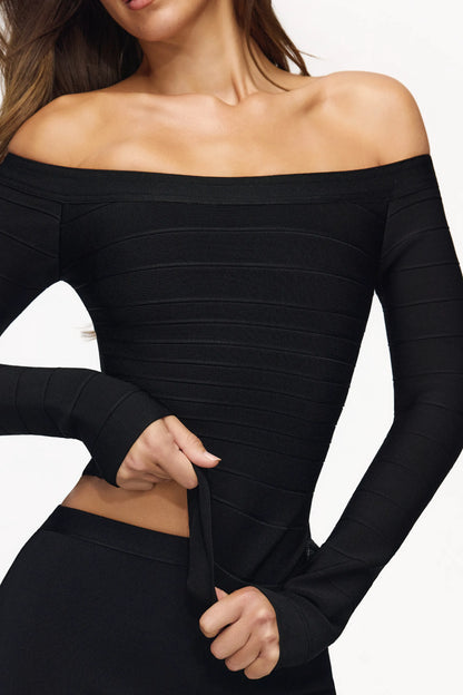 The Bardot Black Off-Shoulder Long Sleeve Bandage Top