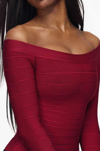 The Bardot Ruby Off-Shoulder Long Sleeve Bandage Top