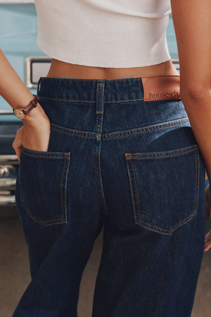 The Boyfriend Dark Wash Low-Rise Baggy Jeans