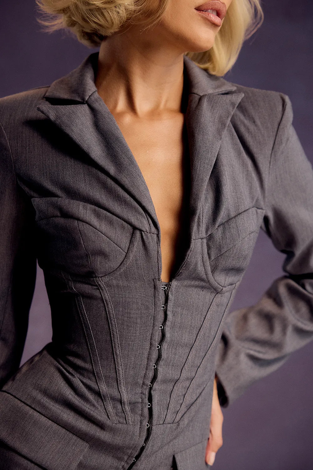 Mistress Rocks Dove Grey Corset Blazer Mini Dress - SALE