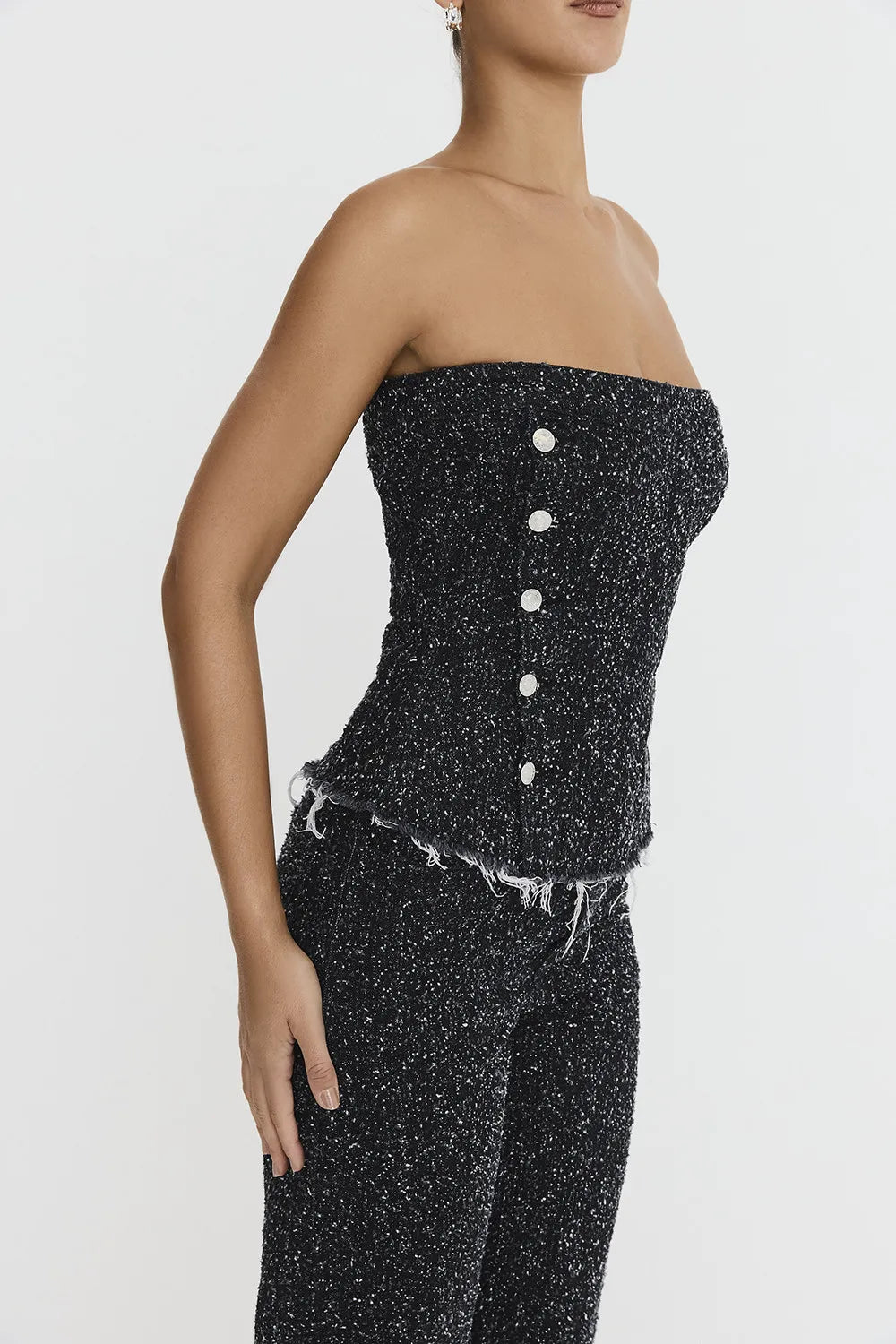 Mistress Rocks Distressed Black Denim Strapless Top - SALE