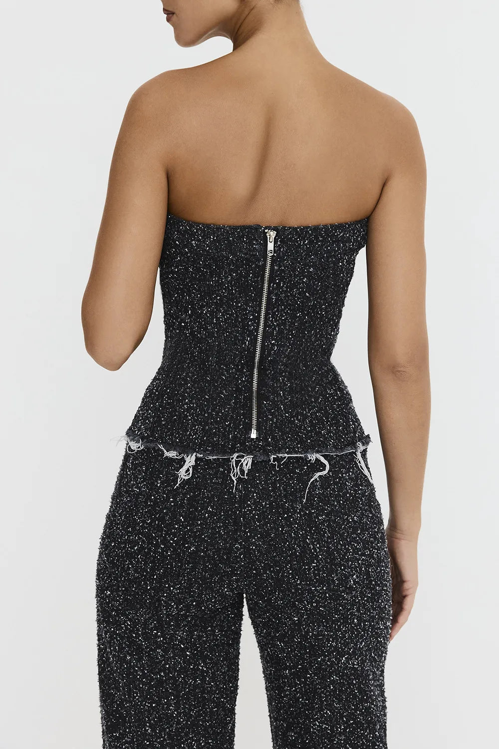Mistress Rocks Distressed Black Denim Strapless Top - SALE