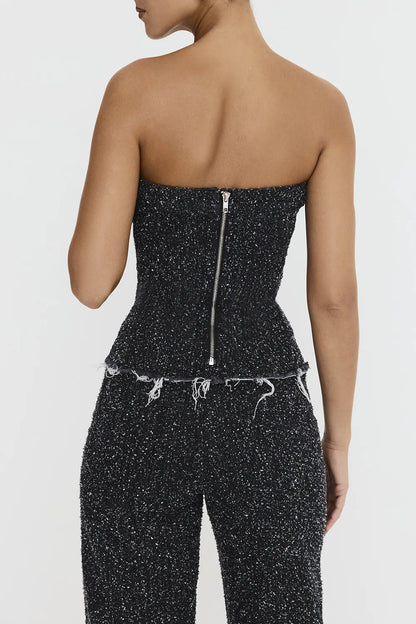 Mistress Rocks Distressed Black Denim Strapless Top - SALE