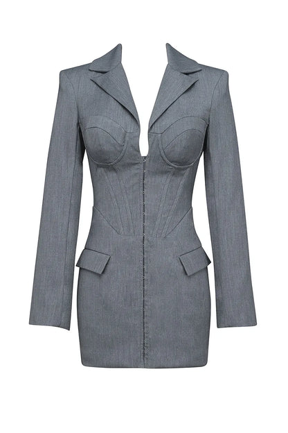 Mistress Rocks Dove Grey Corset Blazer Mini Dress - SALE