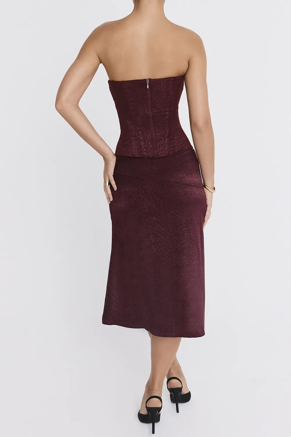 Mistress Rocks Dark Cherry High Split Midi Skirt - SALE