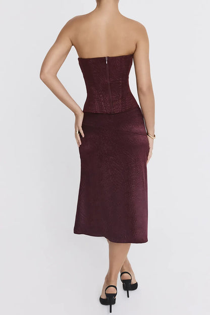 Mistress Rocks Dark Cherry High Split Midi Skirt - SALE