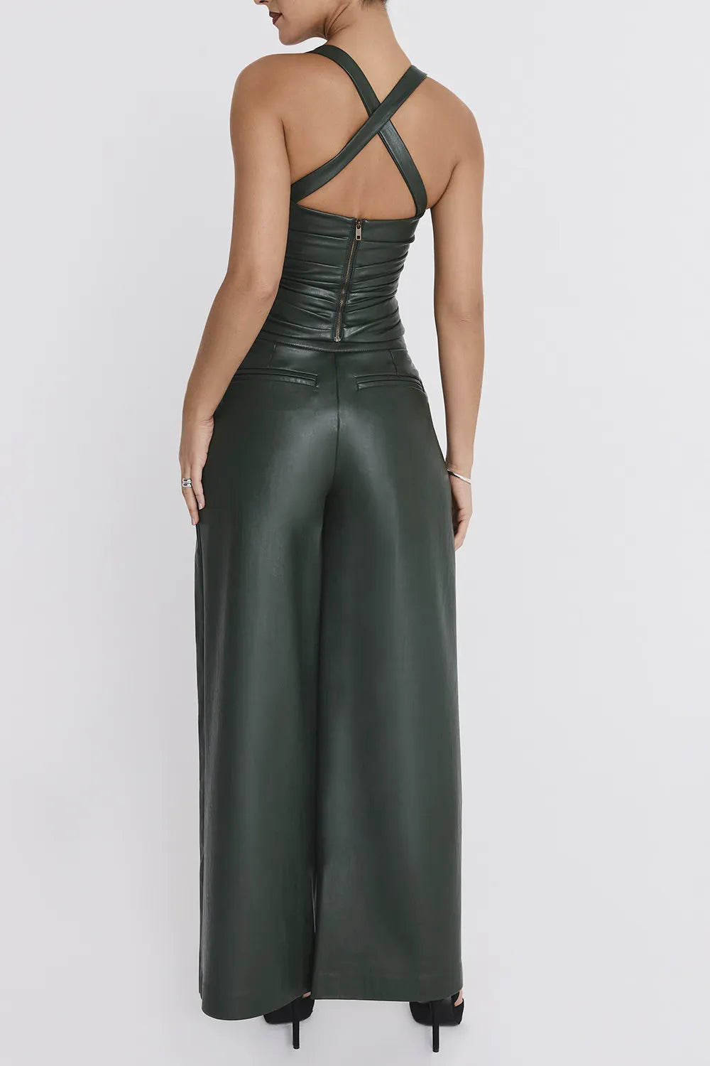 Mistress Rocks Evergreen Vegan Leather Darted Trousers - SALE