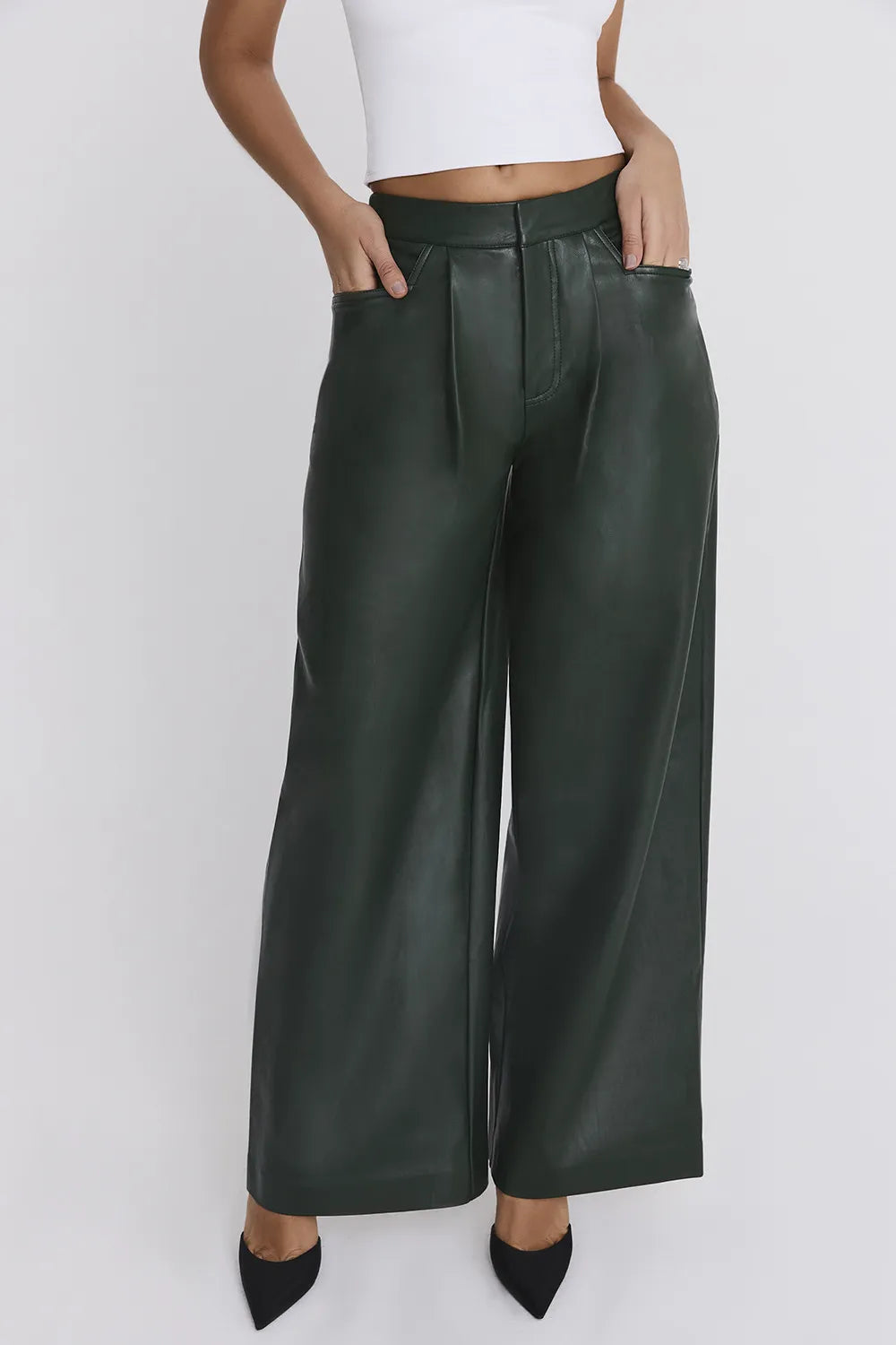 Mistress Rocks Evergreen Vegan Leather Darted Trousers - SALE