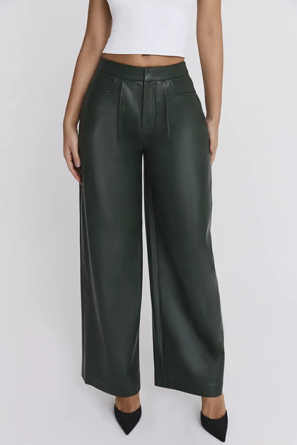 Mistress Rocks Evergreen Vegan Leather Darted Trousers - SALE