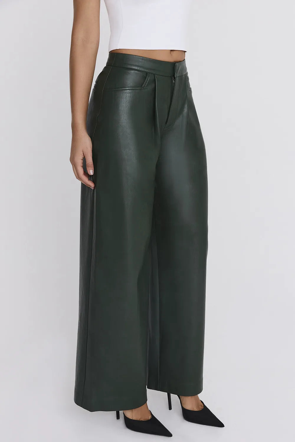 Mistress Rocks Evergreen Vegan Leather Darted Trousers - SALE