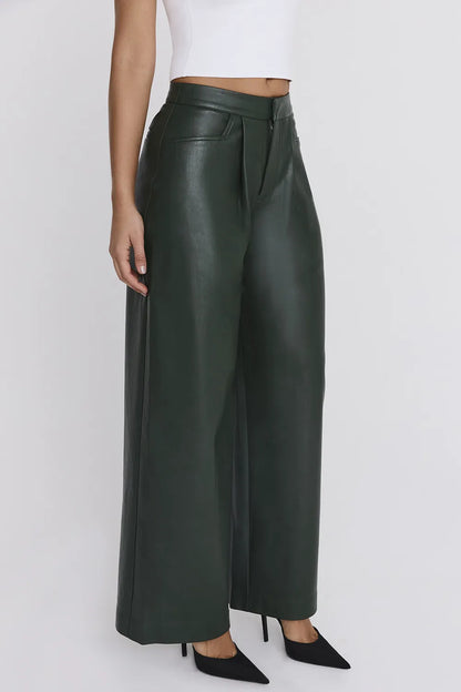 Mistress Rocks Evergreen Vegan Leather Darted Trousers - SALE