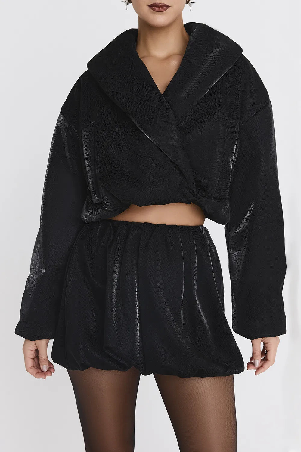 Mistress Rocks Black Vegan Leather Cropped Puffer Jacket - SALE
