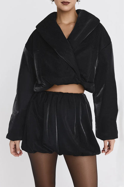 Mistress Rocks Black Vegan Leather Cropped Puffer Jacket - SALE