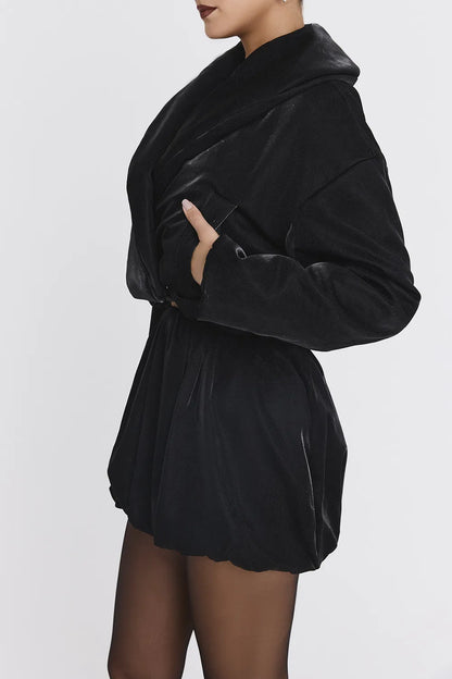 Mistress Rocks Black Vegan leather Puff Ball Skirt - SALE