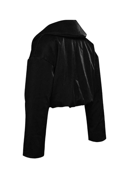 Mistress Rocks Black Vegan Leather Cropped Puffer Jacket - SALE