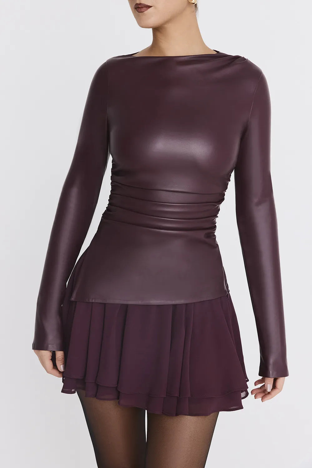 Mistress Rocks Dark Plum Vegan Leather Long Sleeve Top - SALE