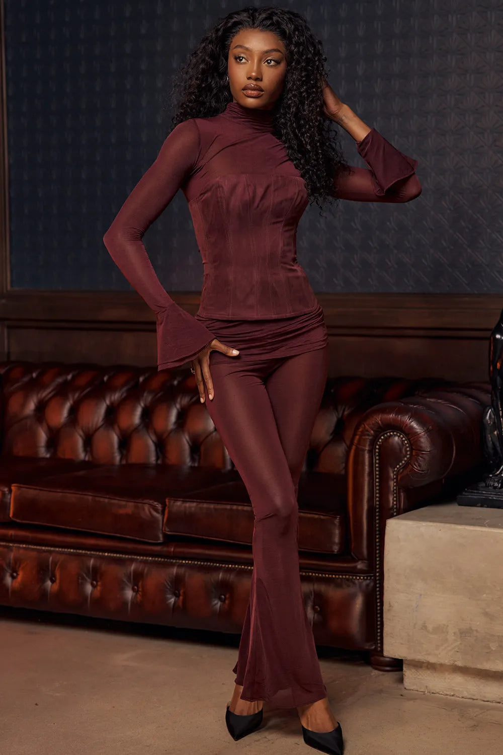 Mistress Rocks Dark Plum Sheer High Waist Trousers - SALE